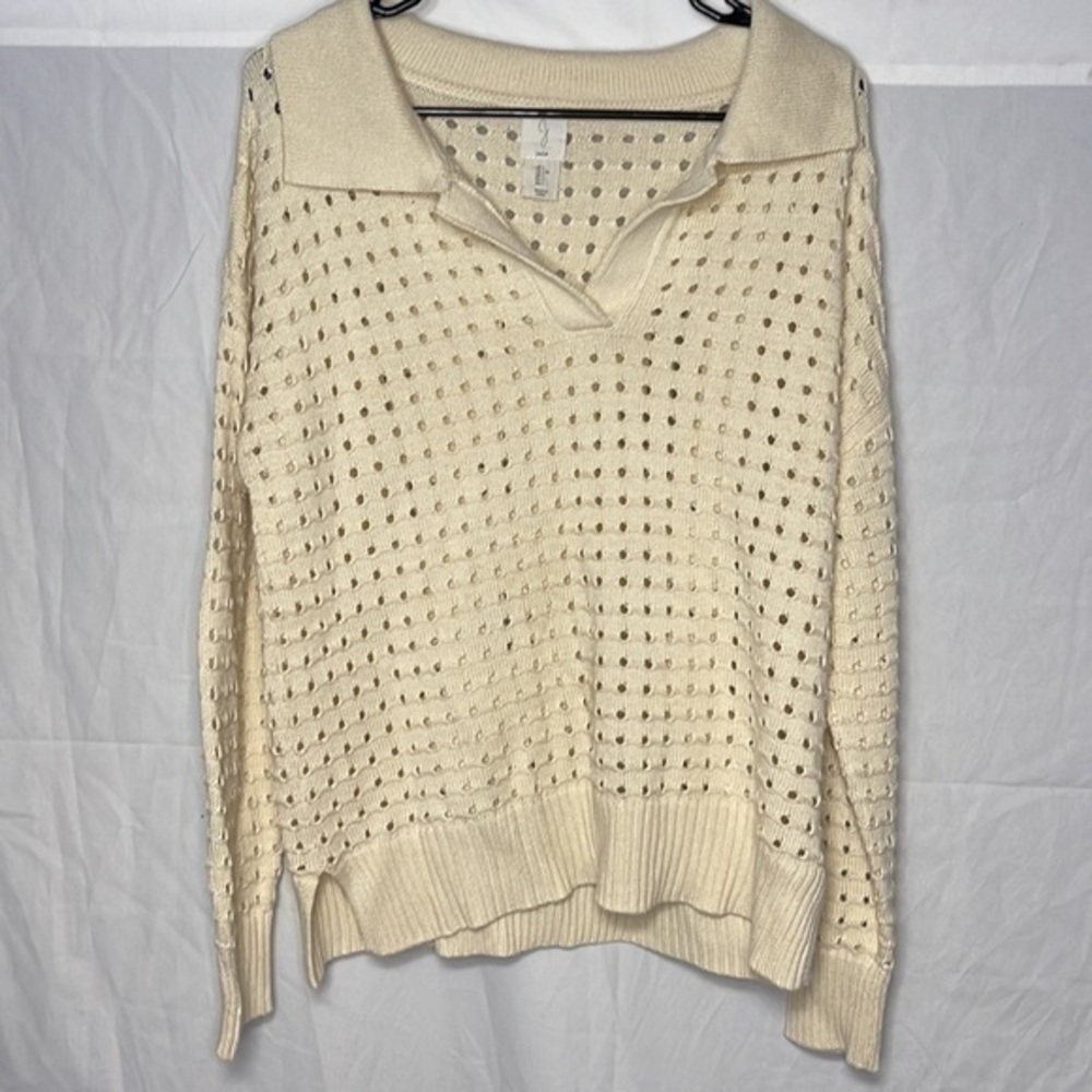 Joie Perforated Collared Sweater‎ Size Large